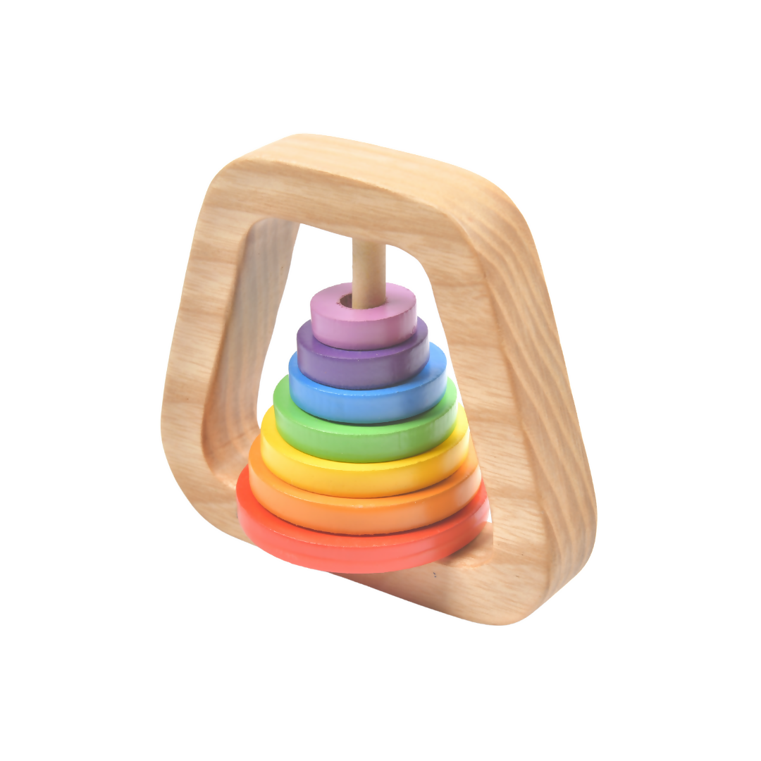 Nesta Toys Wooden Rainbow Rattle for Babies, Montessori Wooden Toy | Grocsy