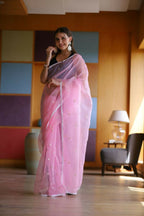 Vamsee Manbhari Pink Organza Saree | Grocsy