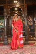 Very Much Indian Handloom Cotton Viscose Ilkal Saree Bright Red With Red Border | Grocsy