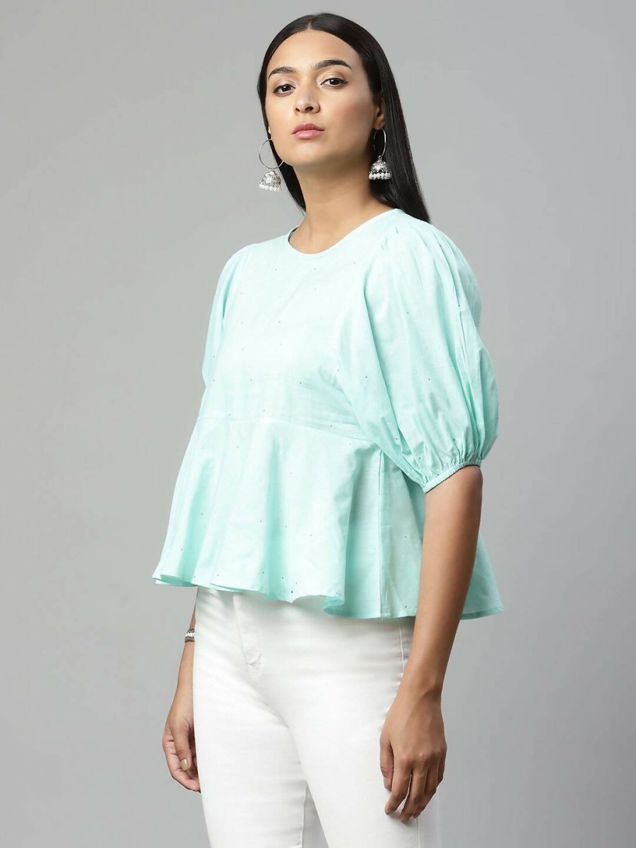 Ahalyaa Women Summer Blue Cotton Printed Tunic | Grocsy
