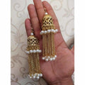 MS Fashion India Bridal Gold Color Jhumka And Hanging Chains With White Pearls Earrings | Grocsy