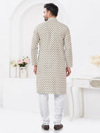 Joban Fashion Men's Rayon Cotton Cream Printed Kurta Pyjama set | Grocsy