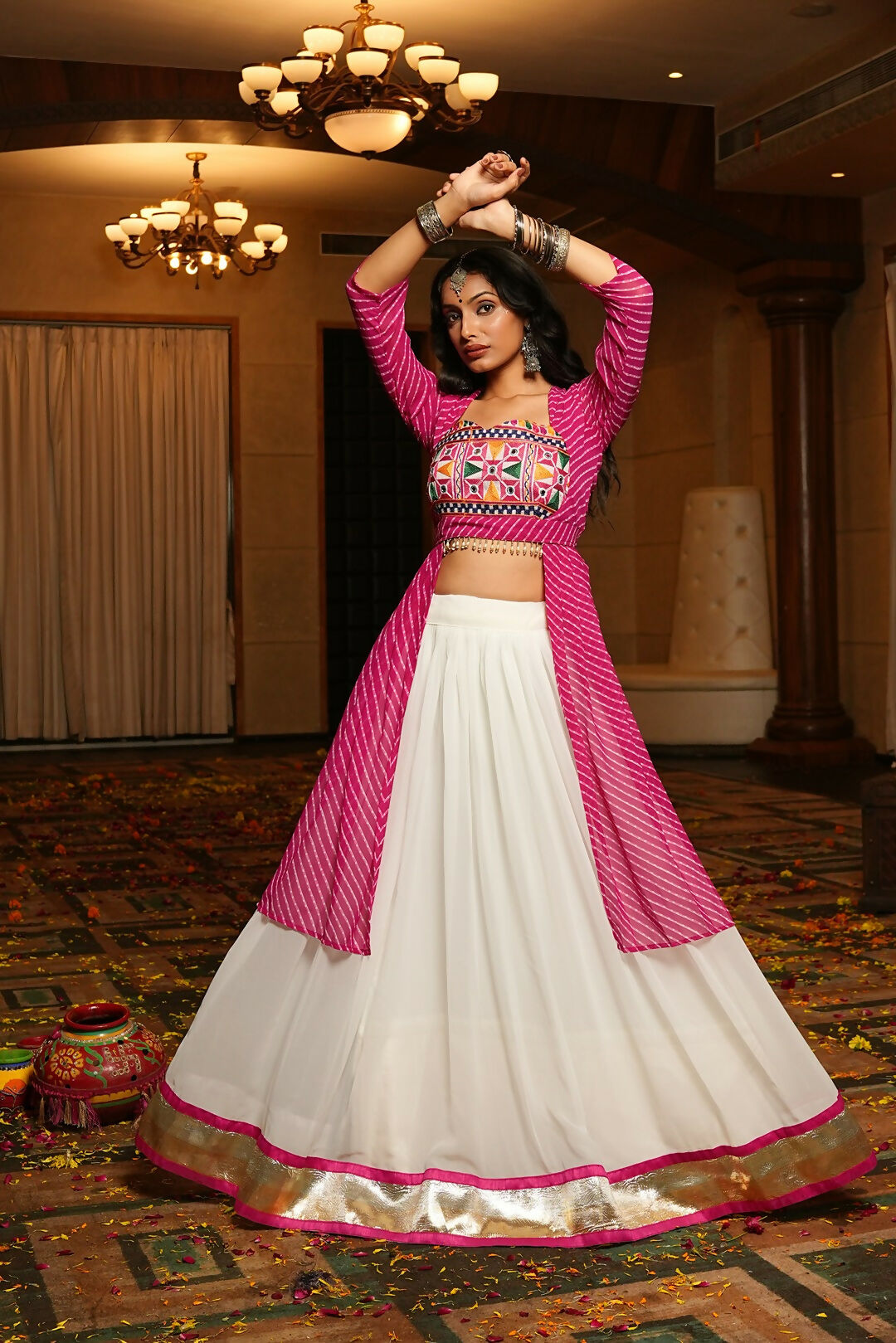 AI Fashion White Georgette Designer Navratri Wear Lehenga Choli Collection | Grocsy