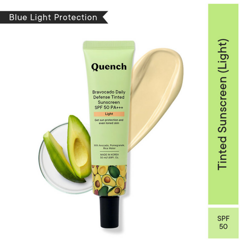 Quench Vitamin E Tinted SPF 50 Sunscreen PA+++ with both Mineral & Chemical Actives (Light) | Grocsy