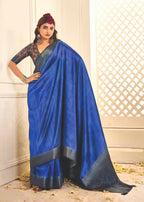 Joban Fashion Satin Silk With Zari Border Blue Colored Designer Pallu Saree | Grocsy