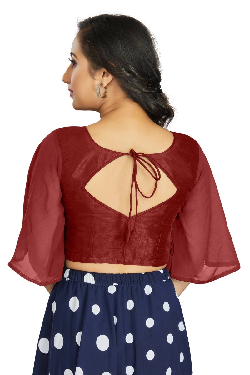 Aastha Fashion Women's Women's Maroon Art Silk Umbrella Sleeves Readymade Blouse | Grocsy