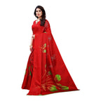 Vamika Printed Jute Silk Red Saree (Elisa Red) | Grocsy