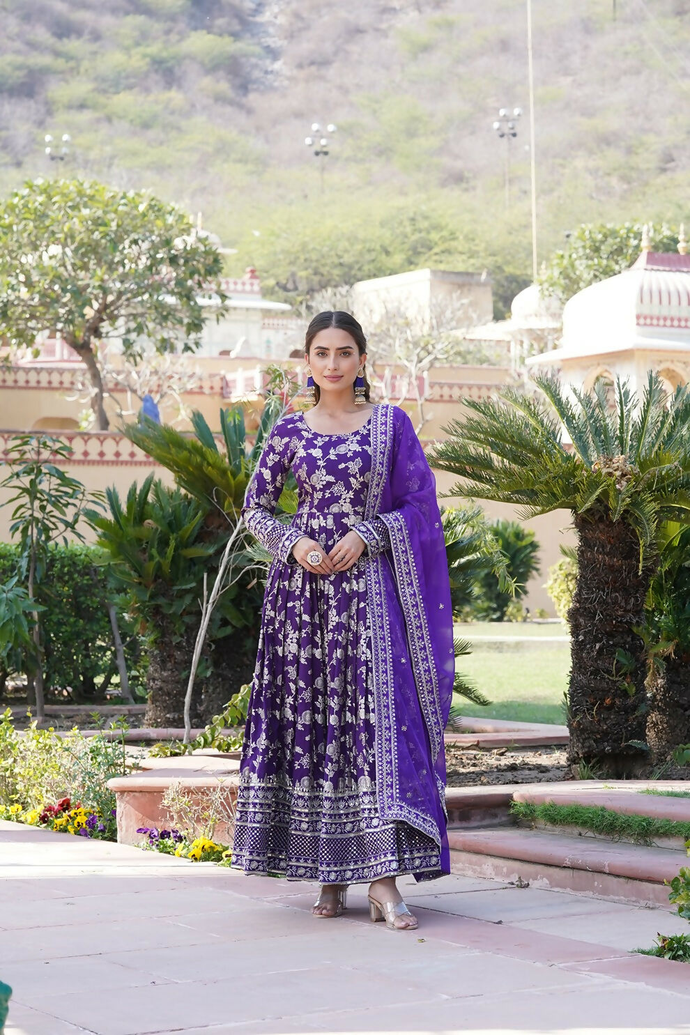 Joban Fashion Purple Viscose Jacquard Sequence Embroidery Work Kurta Set | Grocsy