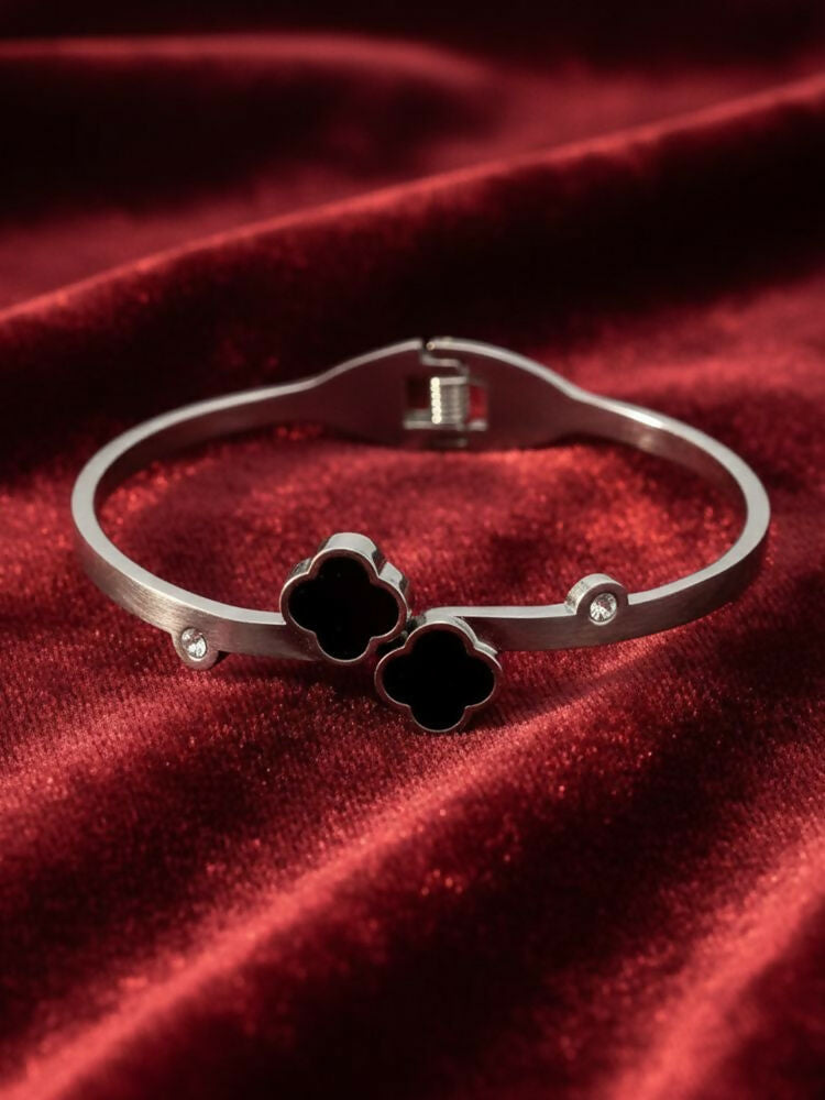 NVR Women Silver Plated Black Cuff Bracelet | Grocsy