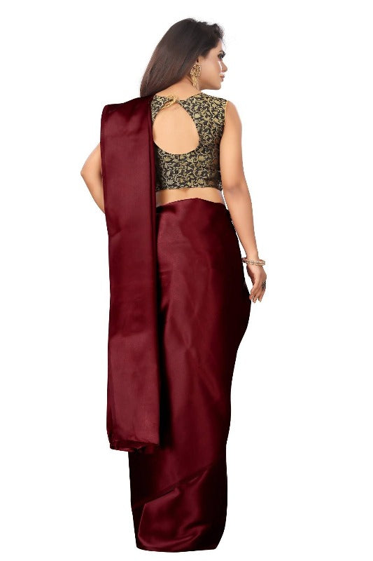 Vamika Maroon Satin Designer Saree (PAVITRA MAROON) | Grocsy