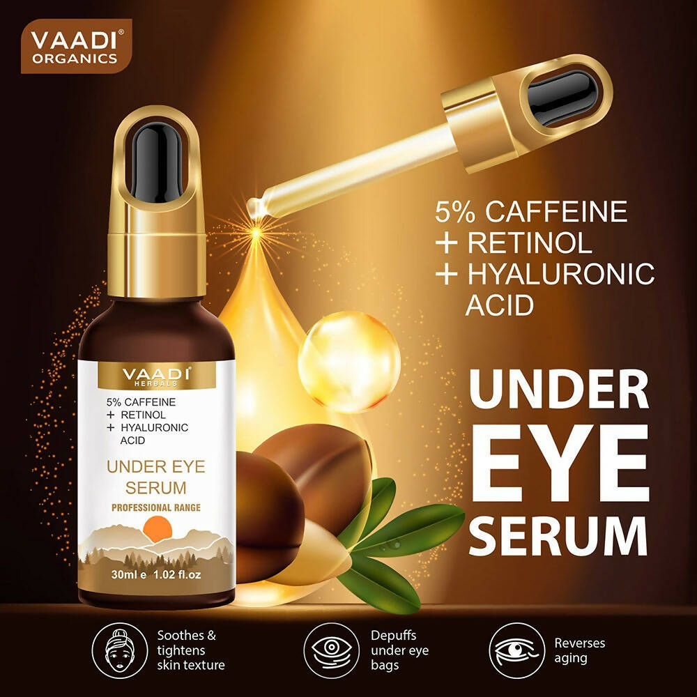 Vaadi Herbals Under Eye Serum With 5% Caffeine & Retinol & Hyaluronic Acid, Reduce Dark Circles, Reverse Aging | Grocsy