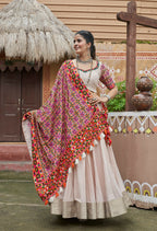 AI Fashion Beige Viscose Rayon Designer Navratri Lehenga Choli Collection | Grocsy