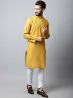 Even Apparels Yellow Color Pure Cotton Men's Kurta With Side Placket (SLD1192) | Grocsy