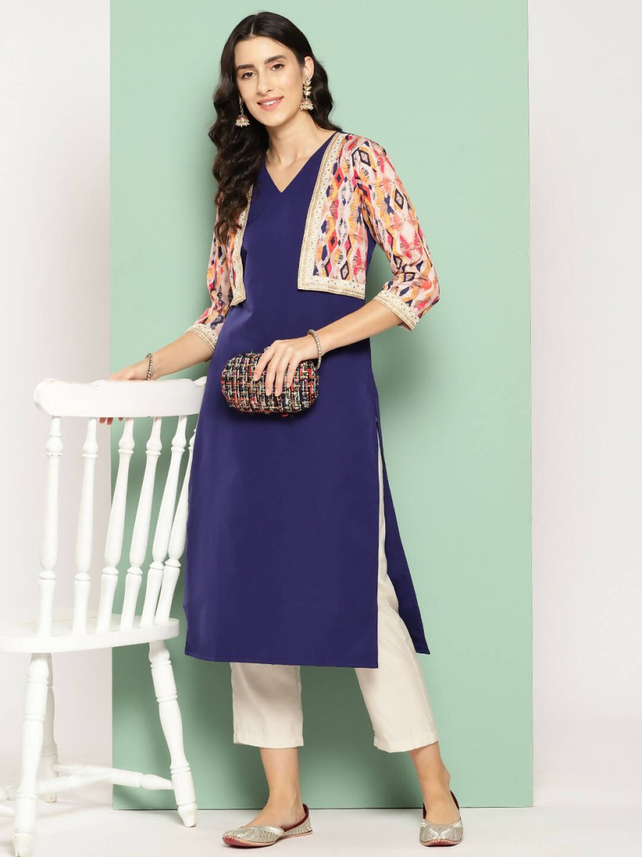 Ahalyaa Women's Traditional wear Kurta - Navy Blue | Grocsy
