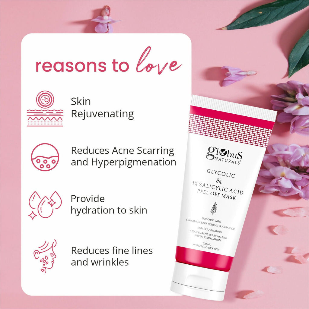 Globus Naturals Glycolic & 1% Salicylic Acid Anti Acne Peel Off Mask | Grocsy