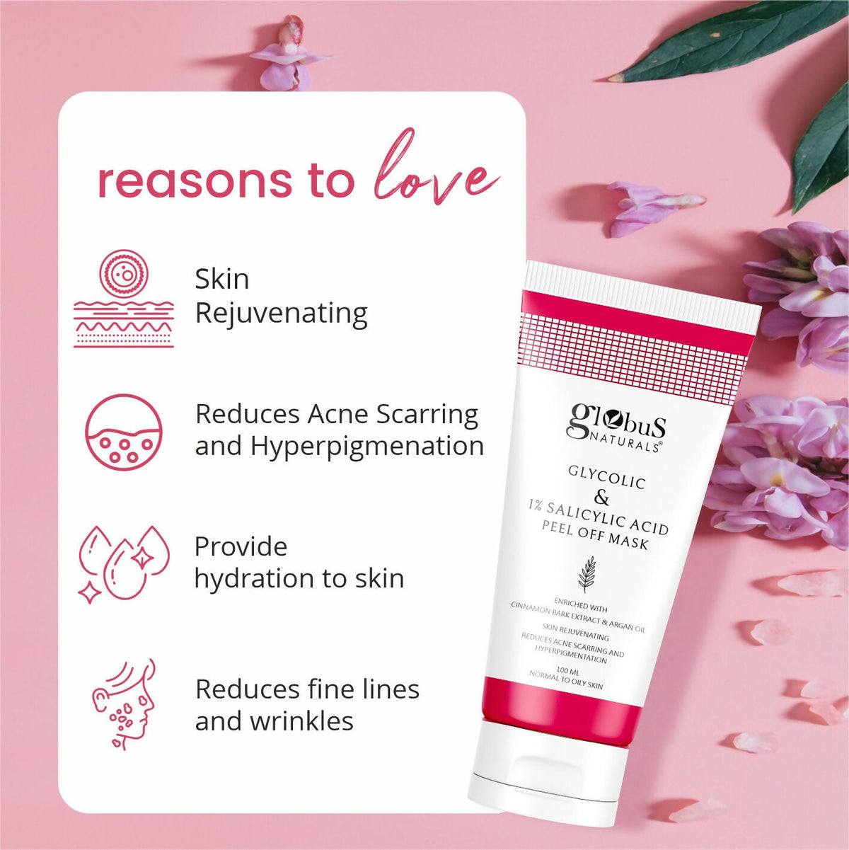 Globus Naturals Glycolic & 1% Salicylic Acid Anti Acne Peel Off Mask | Grocsy