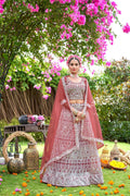 Pink Net Embroidered Semi Stitched Lehenga Choli with Dupatta - Bhagya | Grocsy