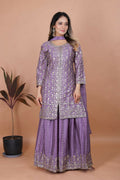 Joban Fashion Purple Silk Embroidered Sharara Set | Grocsy