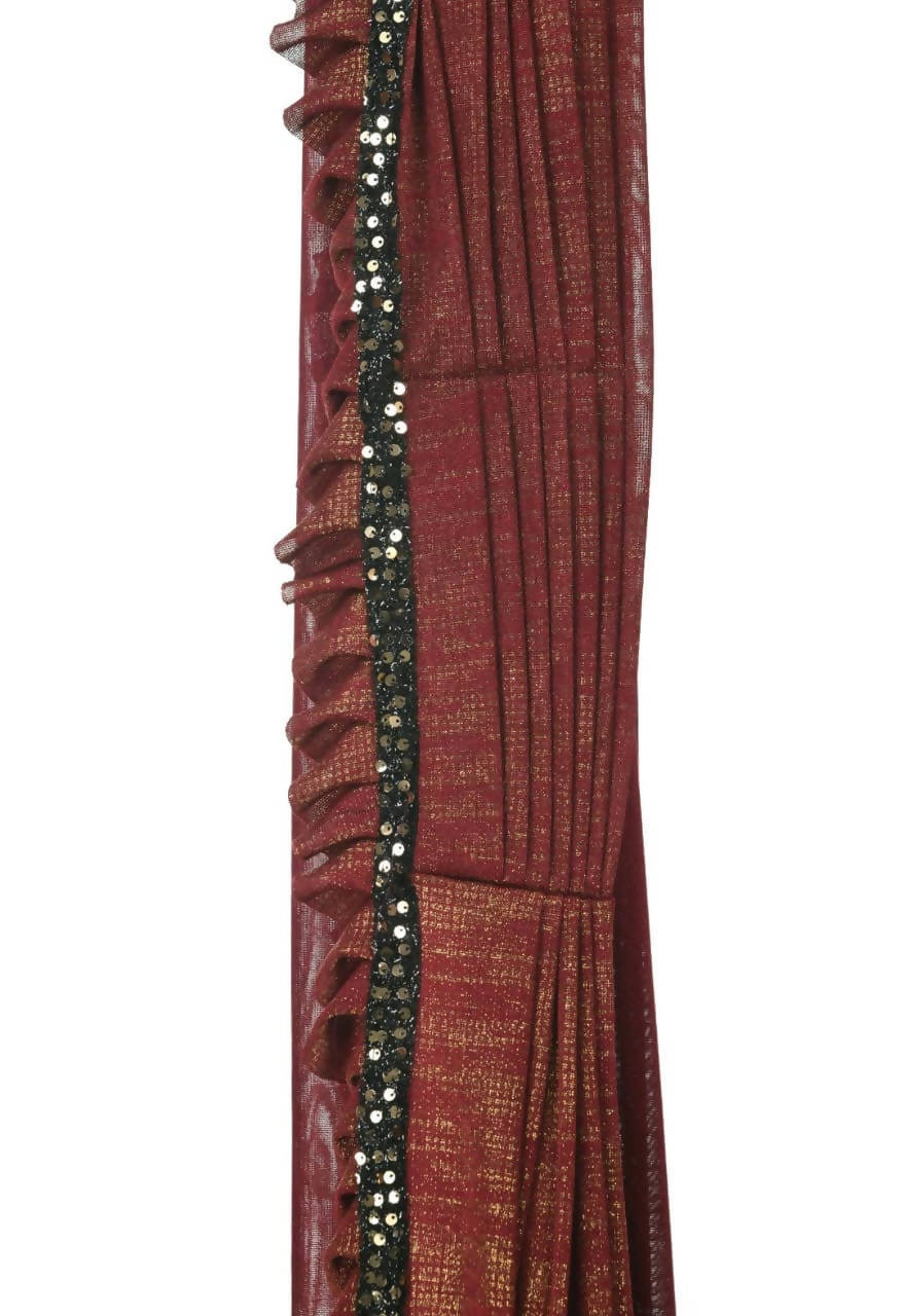 Mominos Fashion All Season Wear Rust And Black Ruffled Ready To Wear Saree | Grocsy