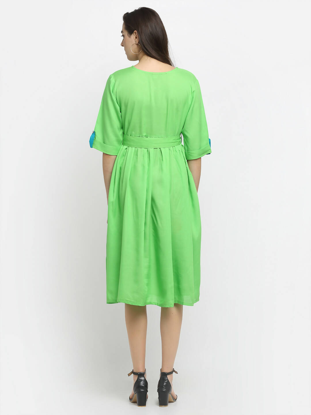 Rudra Bazaar Lime Green Flared Kurta with Belt | Grocsy