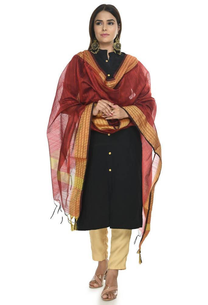 Mominos Fashion Maroon Handloom Cotton Dupatta | Grocsy