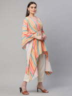 Ahalyaa Women Multi Color Crepe Striped Printed Kaftan Kurta With Trousers | Grocsy