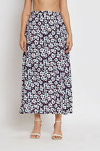 Purple Crepe Floral Printed Top with Matching Skirt - Shivani | Grocsy