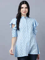 Myshka Stylish Blue Cotton Half Sleeve Women's Top | Grocsy