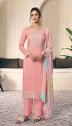 Anaita Peach Embroidered Silk Stitched Salwar Suit | Grocsy
