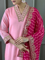 Partywear Designer Viscose Silk Blend Pink Stitched Suit With Dupatta - Tanisha | Grocsy