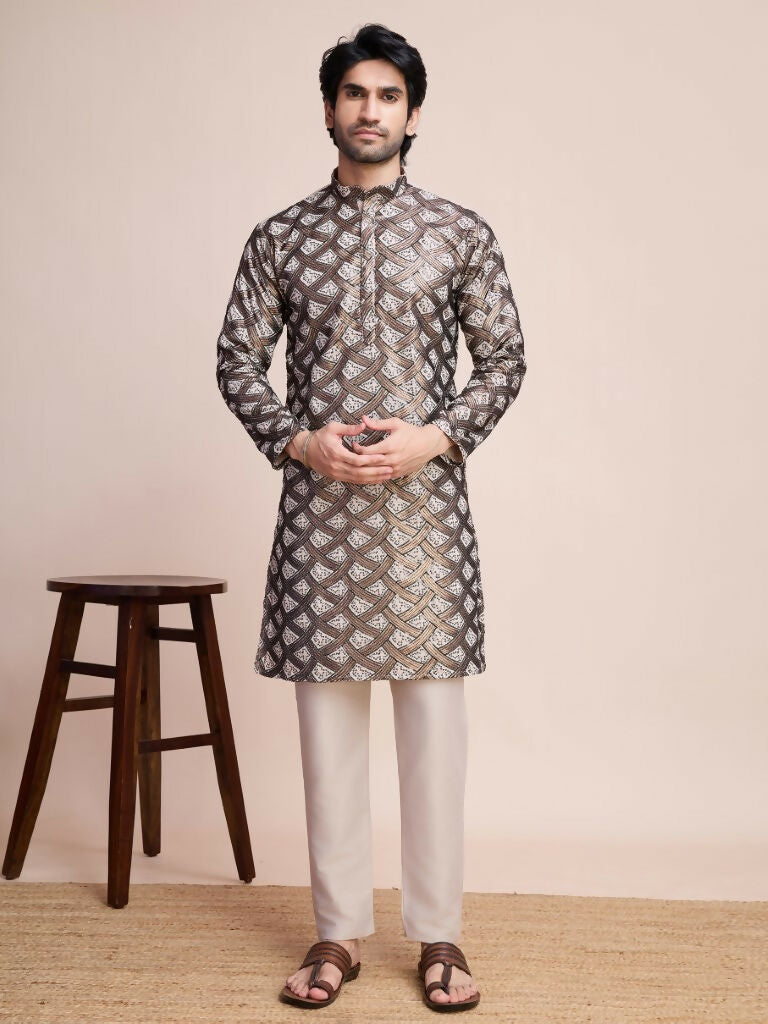 Vastranavya Traditional Festival Wear Pure Silk Thread & Sequence Embroidered Work Kurta | Grocsy