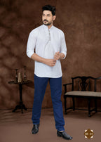 Joban Fashion Men's Pure Cotton White Plain Short Kurta | Grocsy