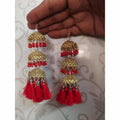 MS Fashion India Gold Color Latkan Red Pearls And Silk Threads Jhumka Earrings | Grocsy