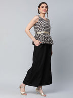Ahalyaa Women Black Crepe Digital Printed Top with Palazzo Set | Grocsy
