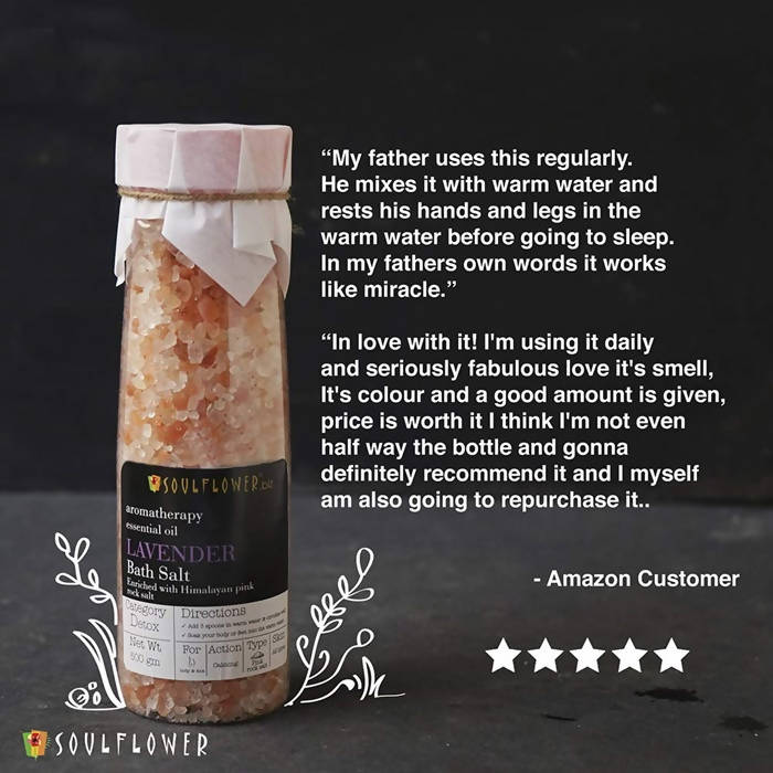 Soulflower Aromatherapy Essential Oil Lavender Bath Salt Enriched With Himalayan Pink Rock Salt | Grocsy