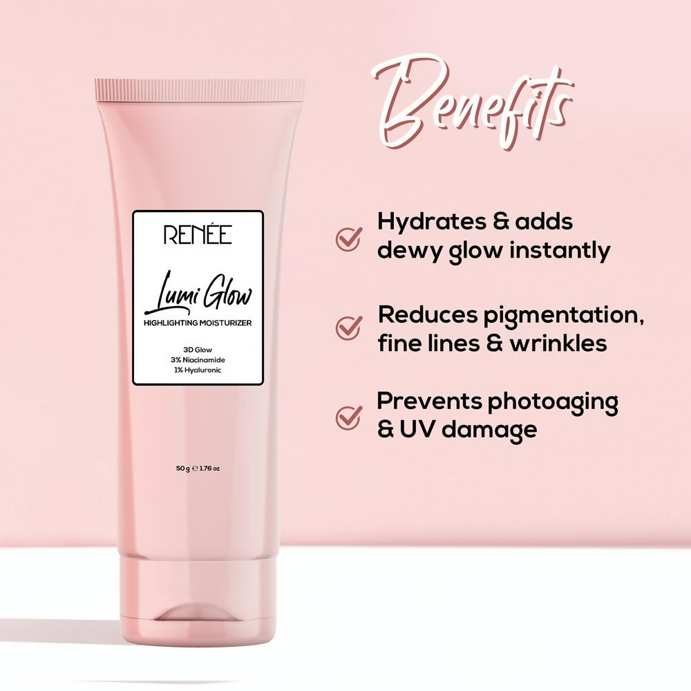 Renee Cosmetics Lumi Glow Highlighter Moisturizer 3D Glow 3% Niacinamide 1% Hyaluronic | Grocsy