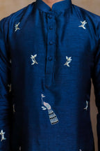 Falling Raw Silk Navy Blue Neel Mayura Kurta Set By Hilo Design | Grocsy