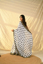 Vamsee Polka Dot Black & White Nylon Saree | Grocsy