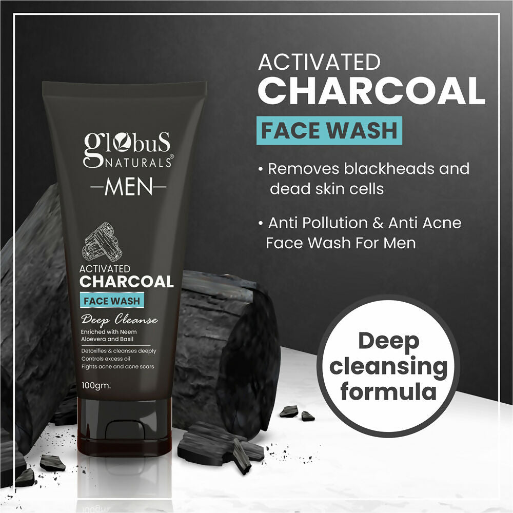 Globus Naturals Anti Pollution & Anti Acne Charcoal Face Wash For Men | Grocsy