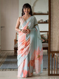 Suta Blue Floral Pure Cotton Saree | Grocsy