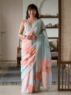 Suta Blue Floral Pure Cotton Saree | Grocsy