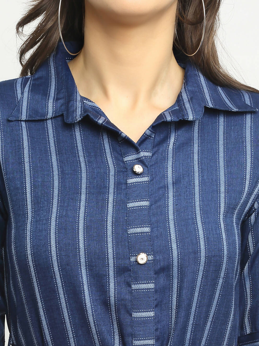 Rudra Bazaar Blue A-Line Striped Kurta | Grocsy