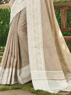 Shree Shyam Fashion Light Brown Linen Saree | Grocsy