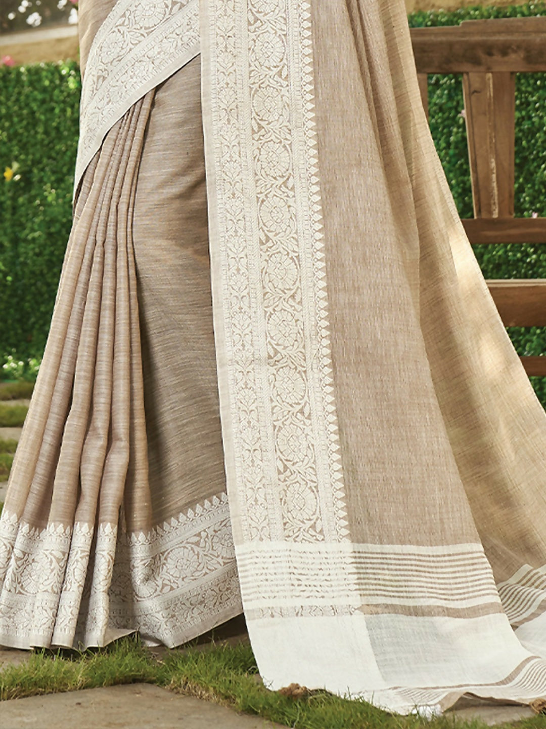 Shree Shyam Fashion Light Brown Linen Saree | Grocsy