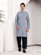 Blue Viscose Woven Jacquard Work Men's Kurta - Mahotsav | Grocsy