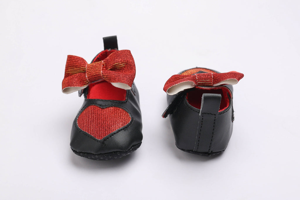 Tiny Bugs Girls Heart Bow Detailing Booties - Black & Red | Grocsy