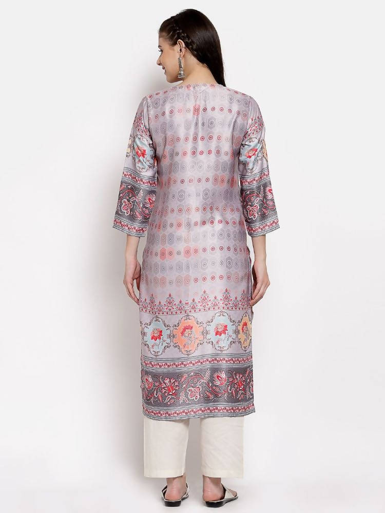 Myshka Women's Beautiful Multi Cotton Printed 3/4 Sleeve Round Neck Casual Kurta | Grocsy