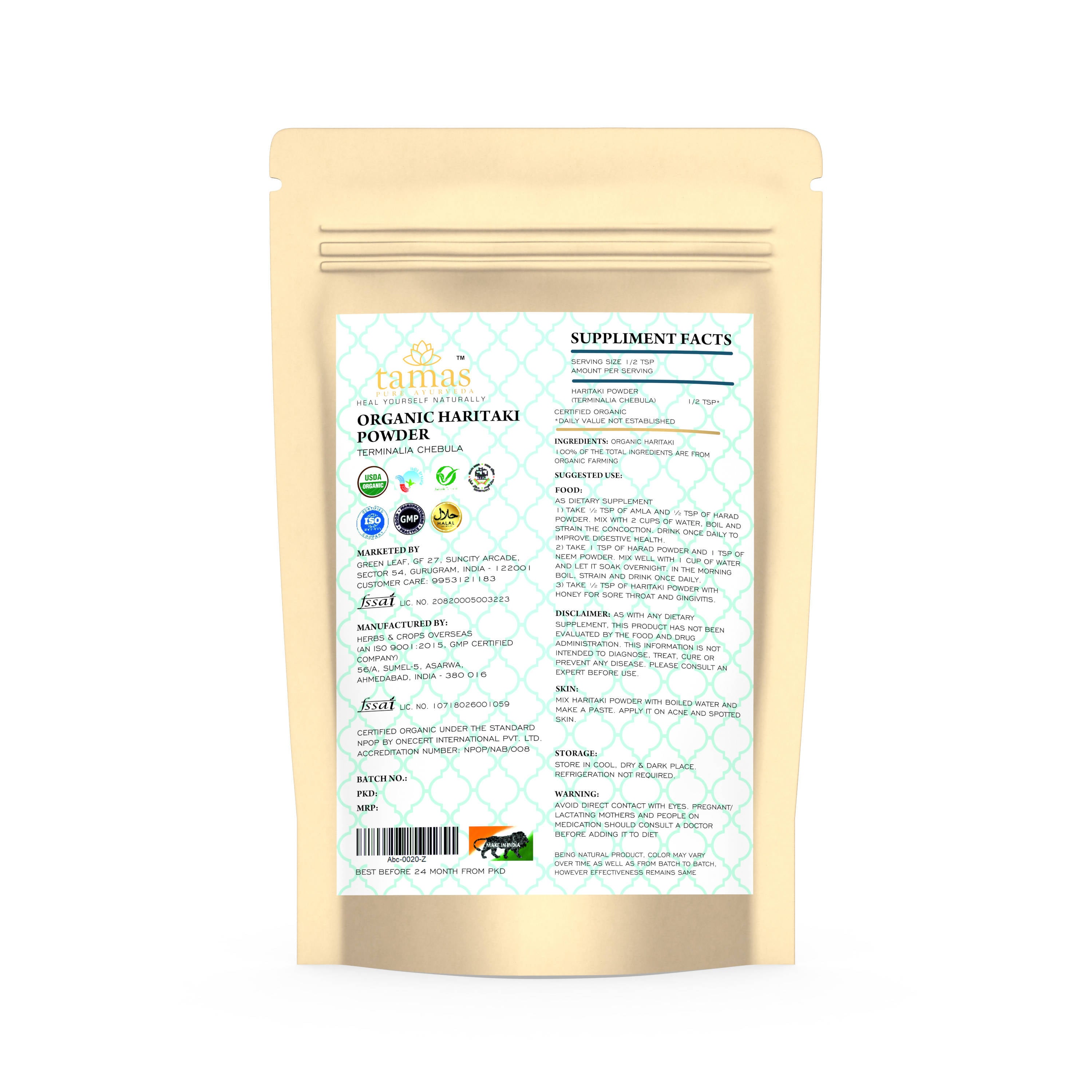 Tamas Pure Ayurveda Superfood Organic Haritaki Powder | Grocsy