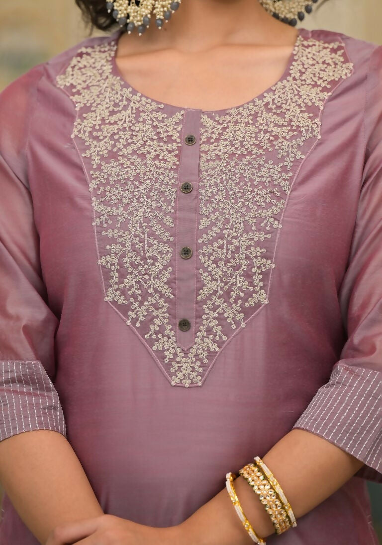 Partywear Designer Rose gold Cotton Silk Stitched Suit With Dupatta - Tanisha | Grocsy