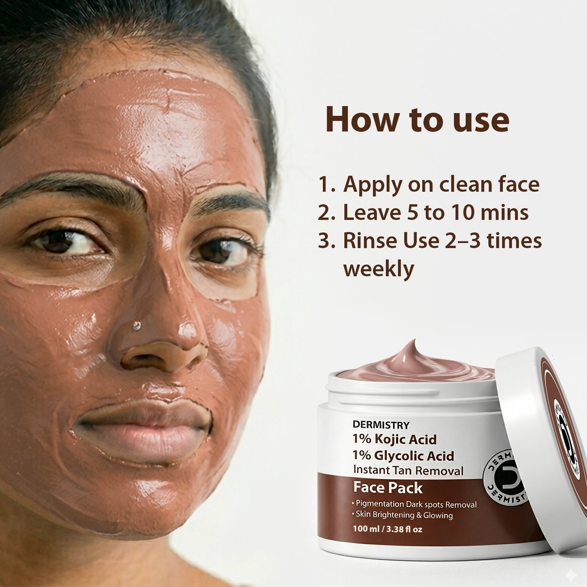 Dermistry 1% Kojic Acid 1% Glycolic Acid Pigmentation Detan Face Body Pack | Grocsy